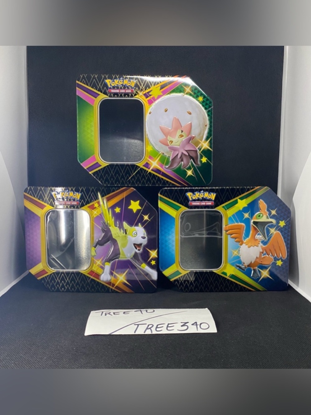 3 Empty Pokemon Shining Fates Mega Tins Eldegoss Boltund Cramorant *Firm Price*